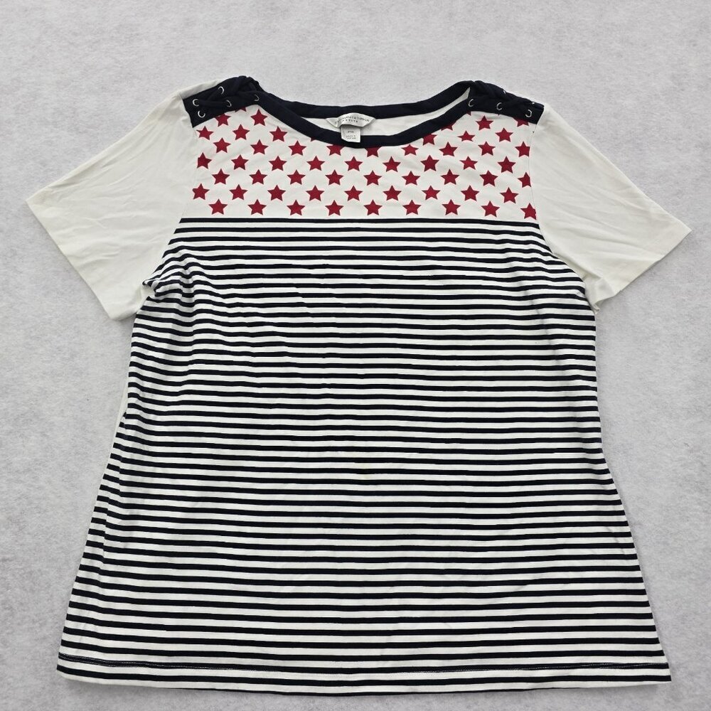 Christopher & Banks Flag Blouse Top Petite XL Stars Stripes 4th July Patriotic